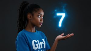 Girl showing the magic of number 7 and girl basketball with beautiful mystical pic.