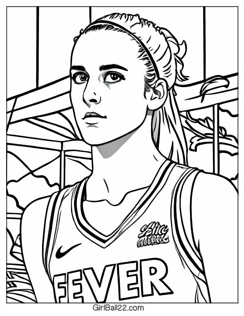 Focused Caitlin Clark mid-game in action pose