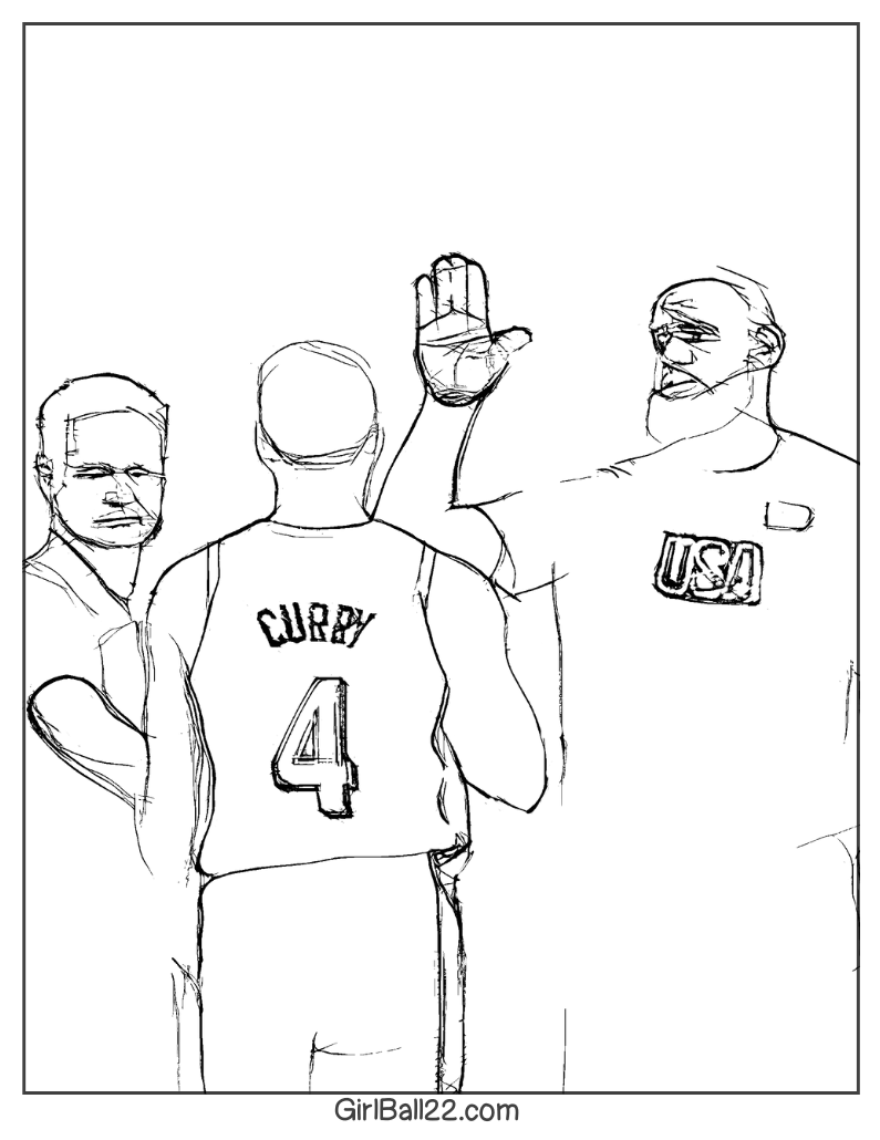 Steph Curry high fiving Lebron James and Steve Kerr at Olympic 2024 Games