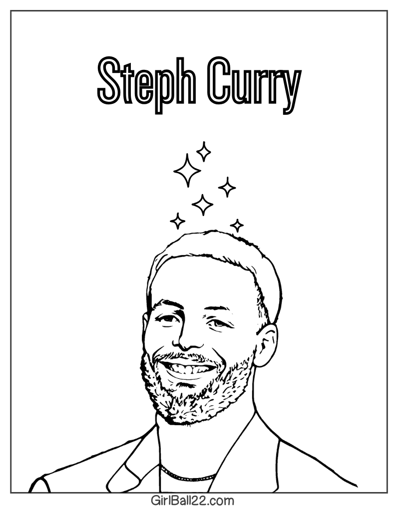 Kid friendly Steph Curry line art printable page